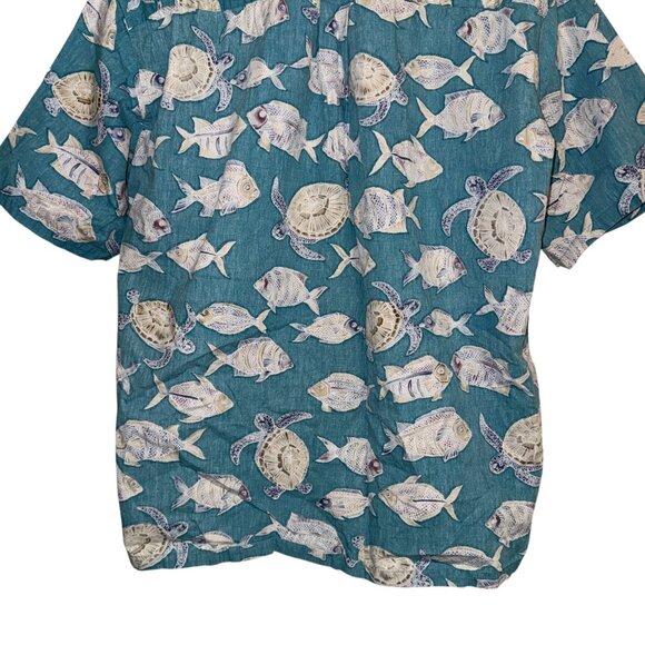 Vintage Cooke Street Hawaiian Shirt Mens 2XL Blue Fish Turtle  Ocean Beach - Picture 8 of 9